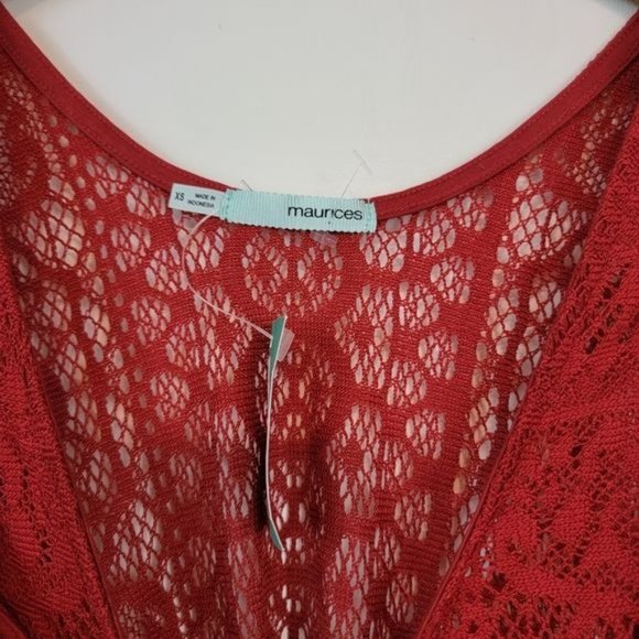 Maurices Red Crochet Lace Boho Fringe Trim Sleeveless Slit Tank Top X Small XS - Picture 3 of 11
